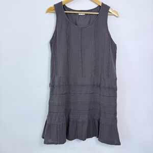 Garnet Hill Crinkle Gauzy Organic Cotton Dress Size‎ 16 Gray Lace Detail